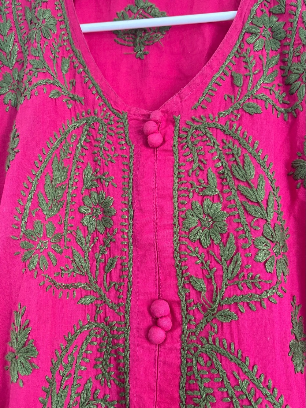 Fuscia pink with green embroidery top
